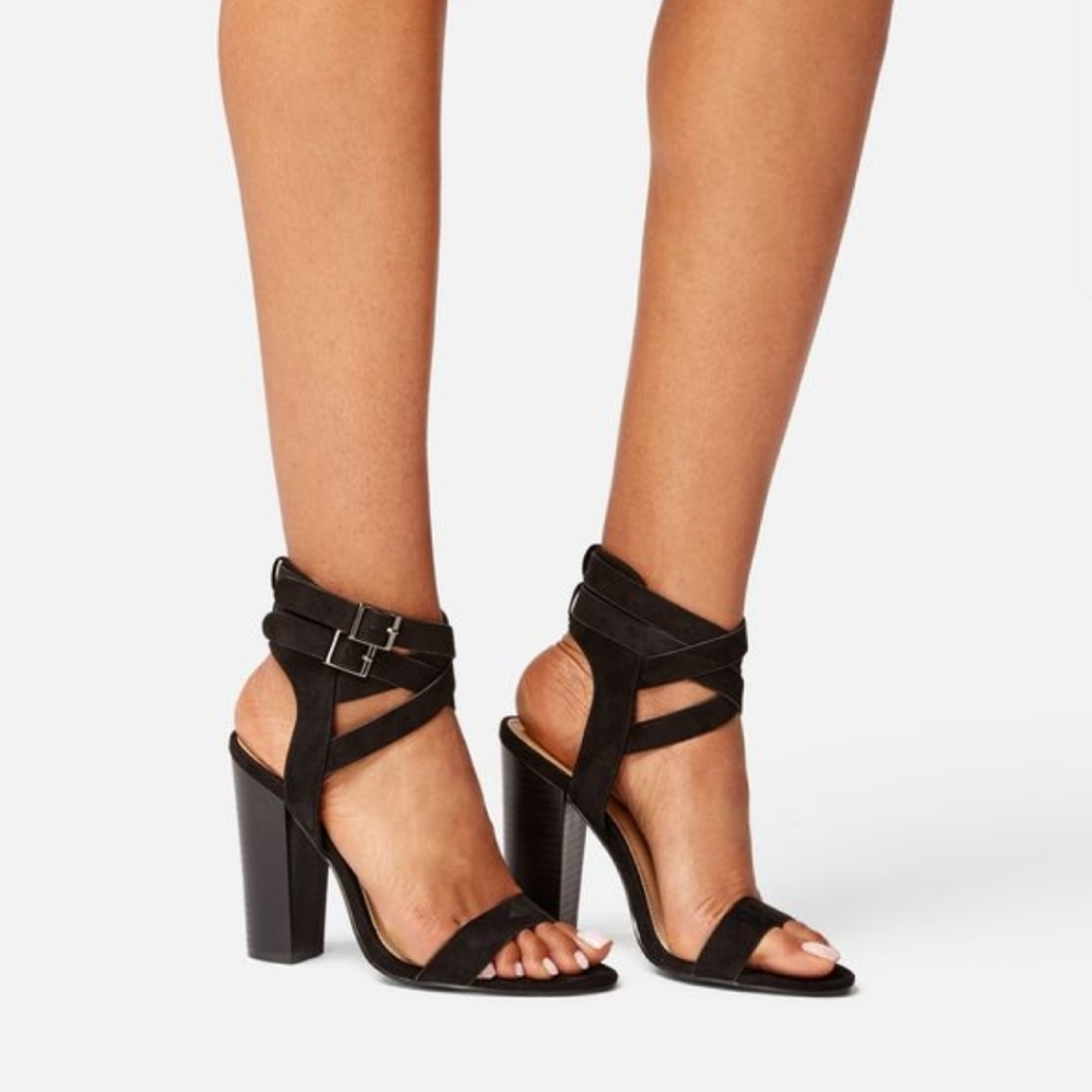 Black strappy block heel sandals